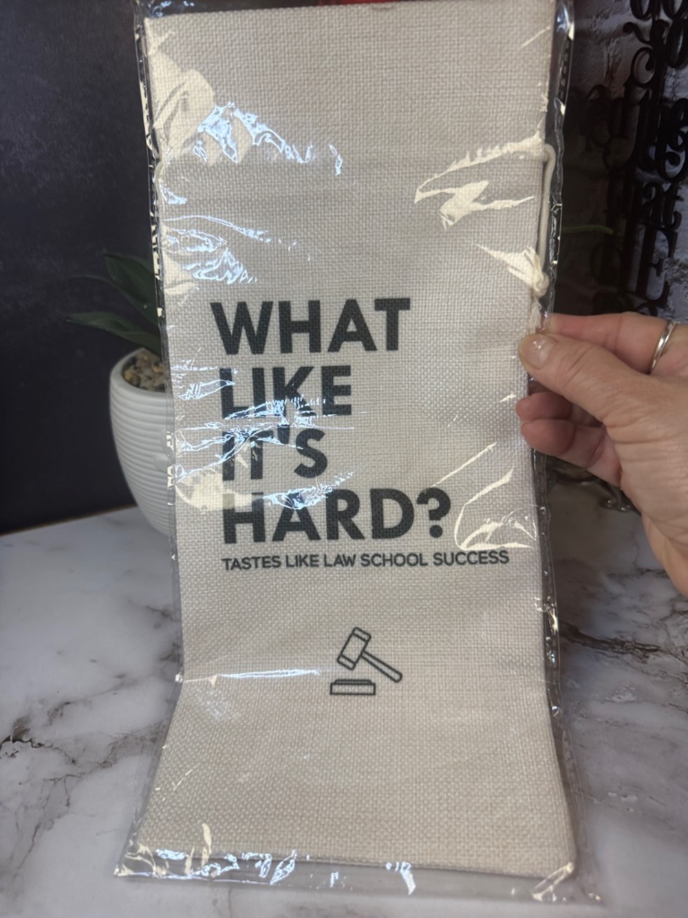 Novelty Law-Themed Tea Canvas Wine Bottle Bag- "What Like It's Hard?"